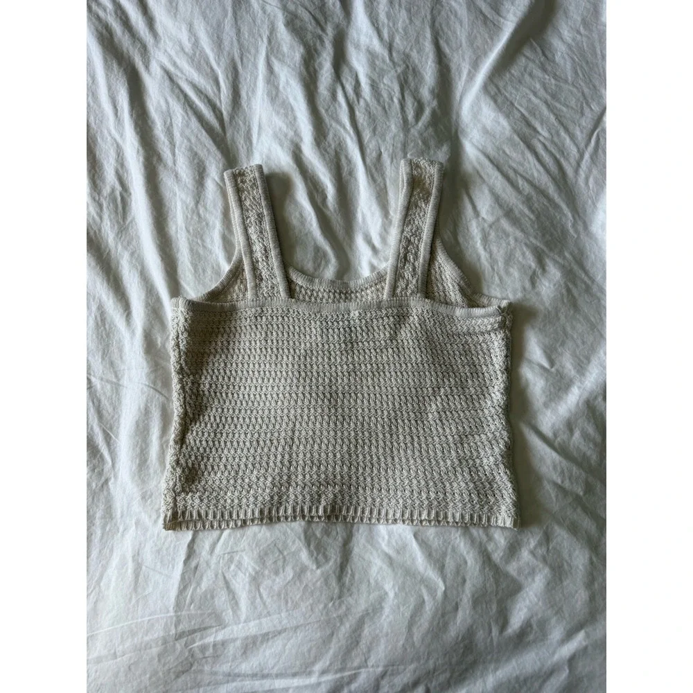 Freshman 1996 Women's S Beige Solid Knit Straight Neck Strap Crop Tank